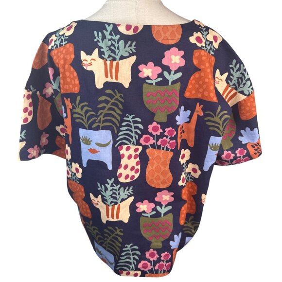 Princess Highway Size 10 Cat Vase Print Top Relaxed Fit Short Sleeve NWT - Picture 2 of 12